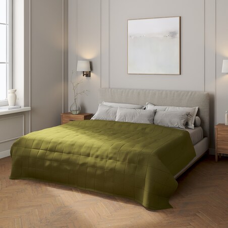 Narzuta pikowana w kratę 260x210 oliwkowa zieleń