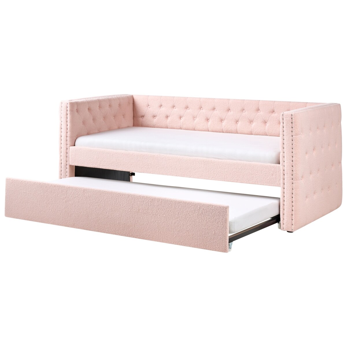 Łóżko wysuwane Boucle GASSIN 90 x 200 cm Pastelowy róż