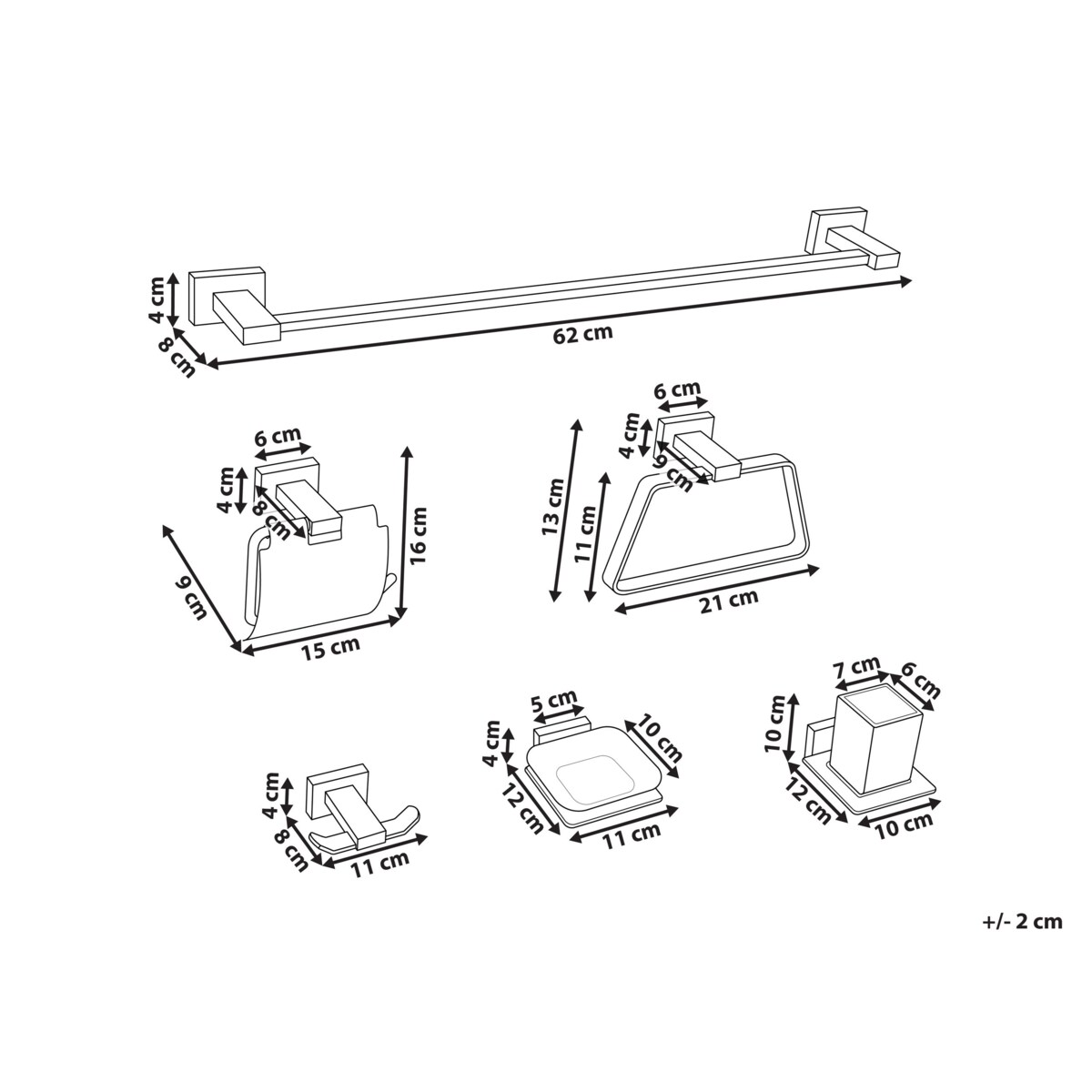 Zestaw akcesoriów toaletowych 6 elementów RIOHACHA Z uchwytami i haczykami na ręczniki Złoty