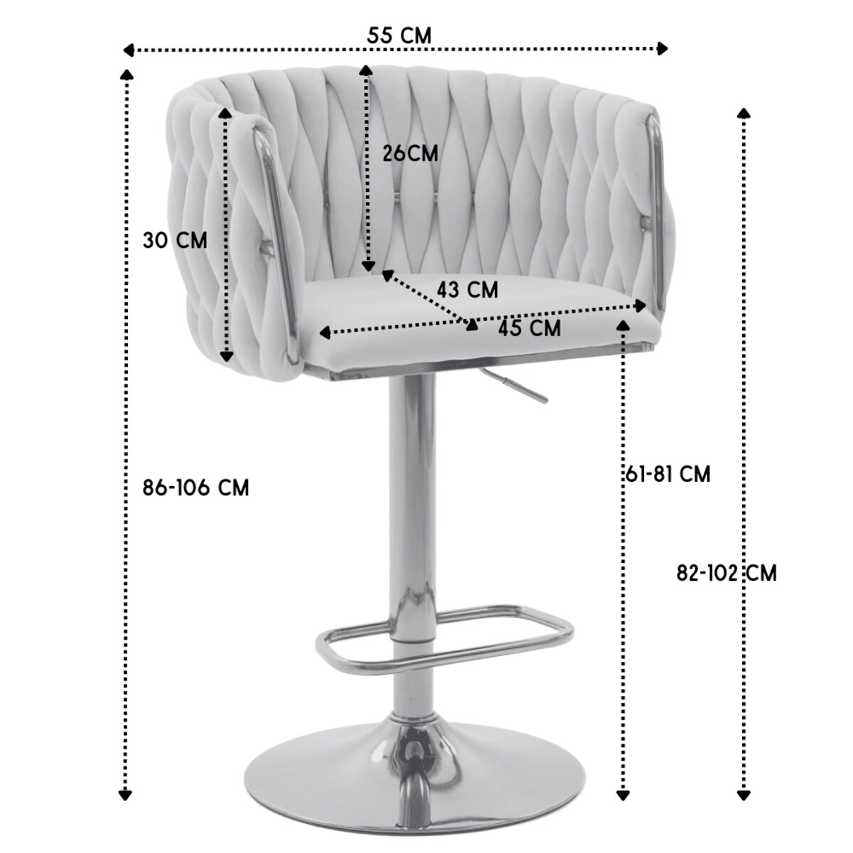 Hoker do kuchni krzesło regulowane do jadalni plecione oparcie ROSA GOLD