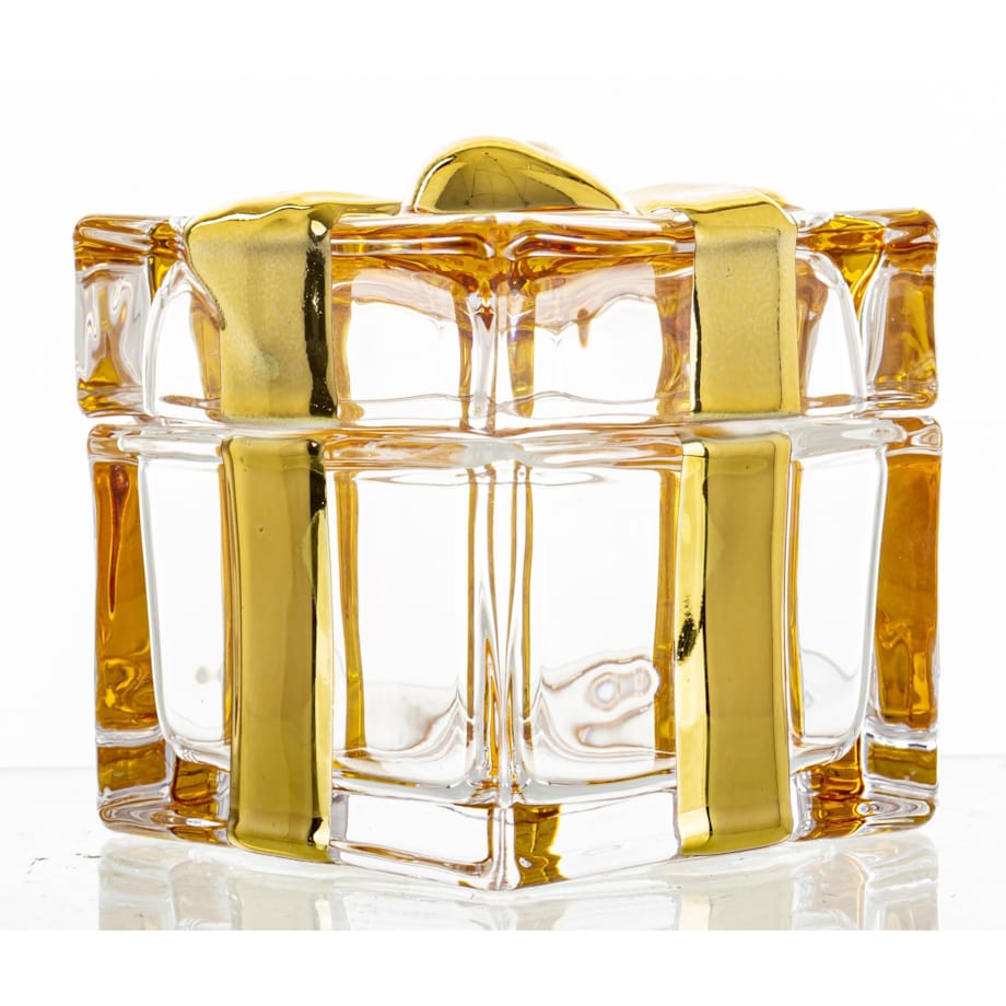 Szklany pojemnik z kokardką 8x8,5x8,5 cm NASTRO złoty