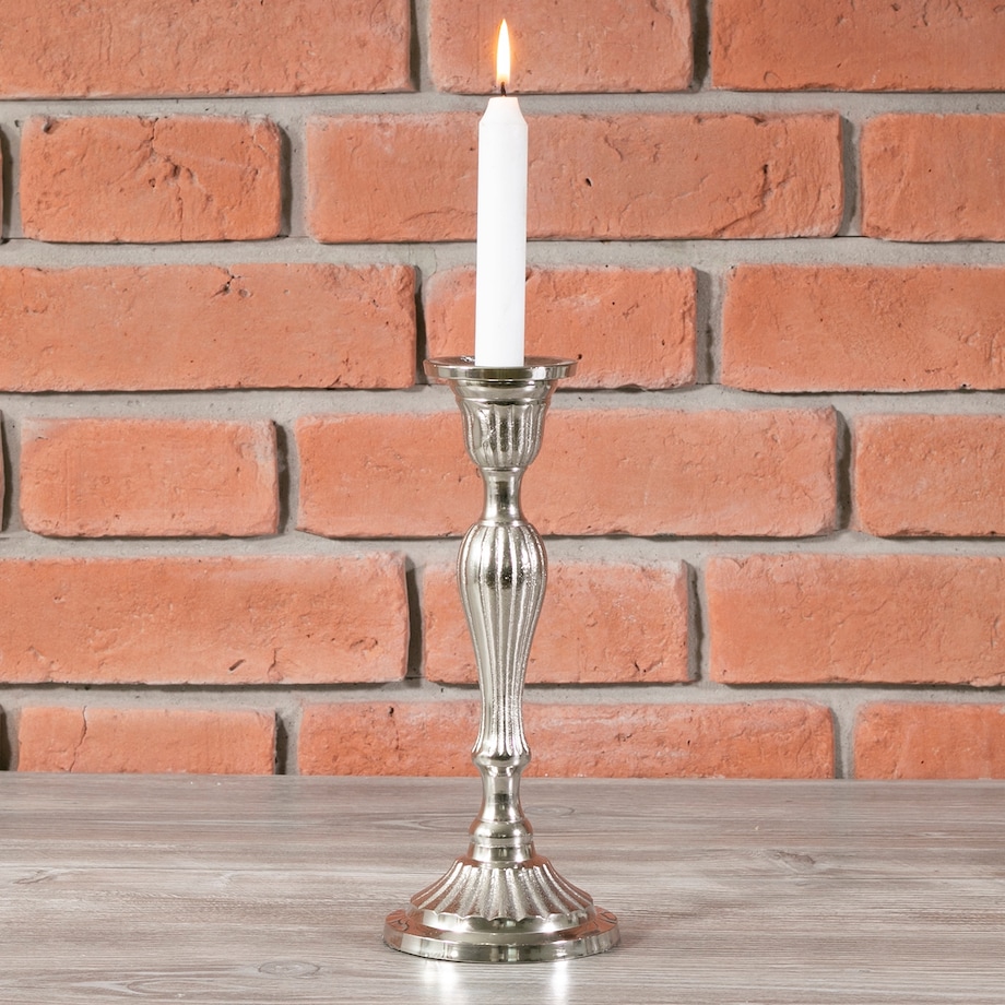 ŚWIECZNIK KANDELABR aluminiowy srebrny wys. 25cm
