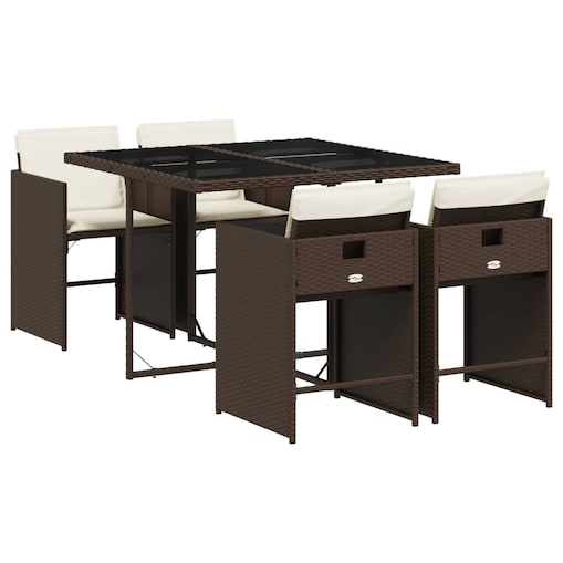 vidaXL 5-cz. zestaw mebli ogrodowych z poduszkami, brązowy, polirattan