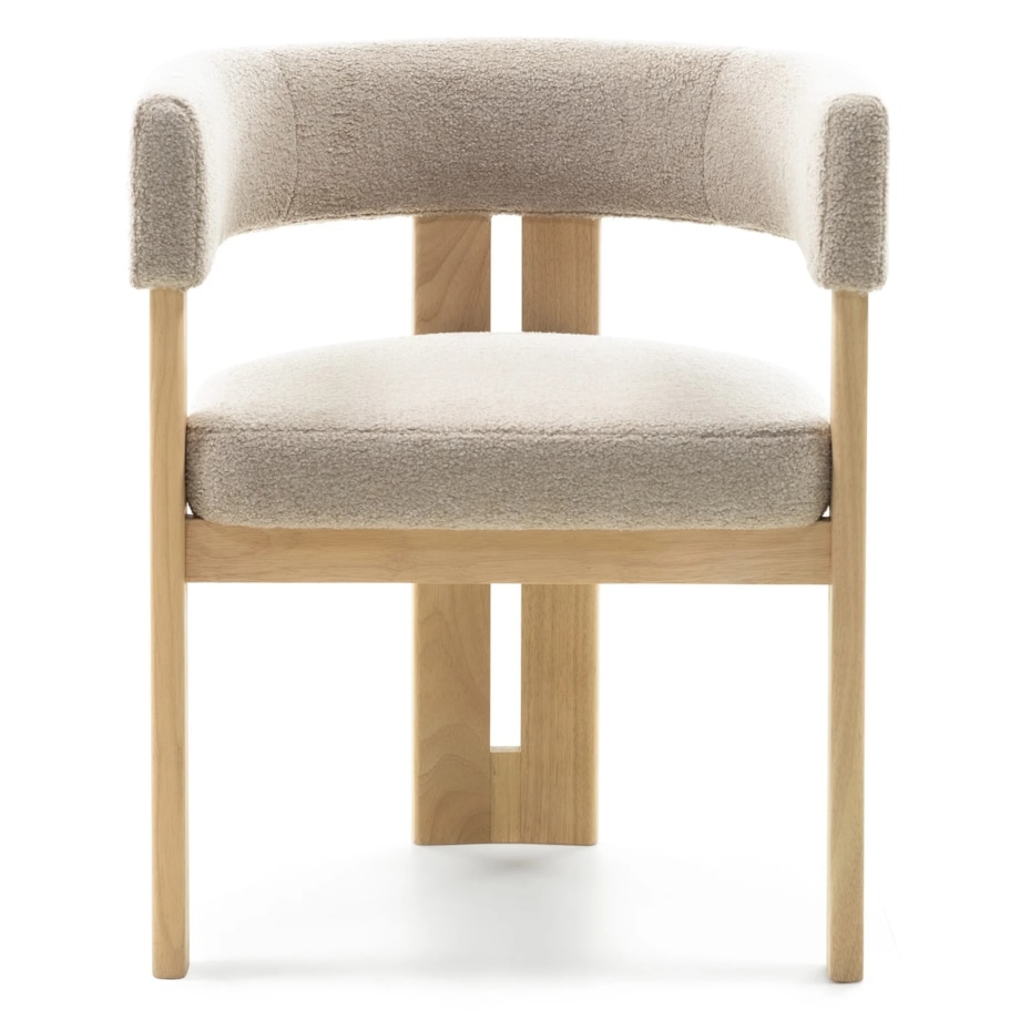 Krzesło do jadalni drewno kauczukowe GOMMA 70x57x53 cm kremowe boucle