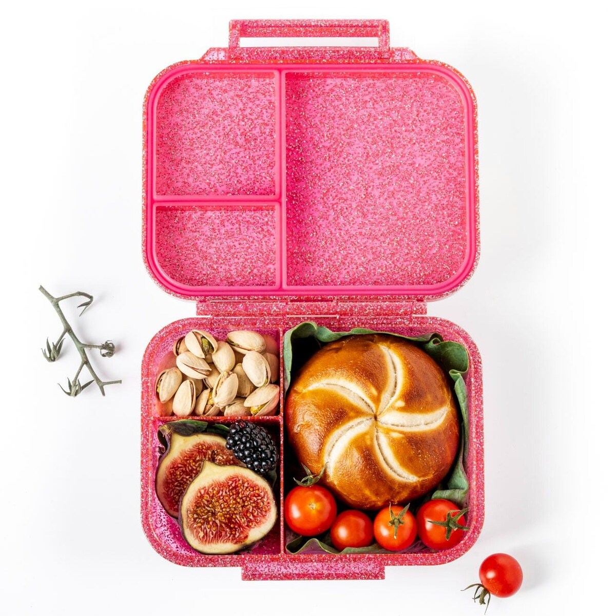 LEKKABOX GLAMOUR mały brokatowy lunchbox z przegródkami, Pink