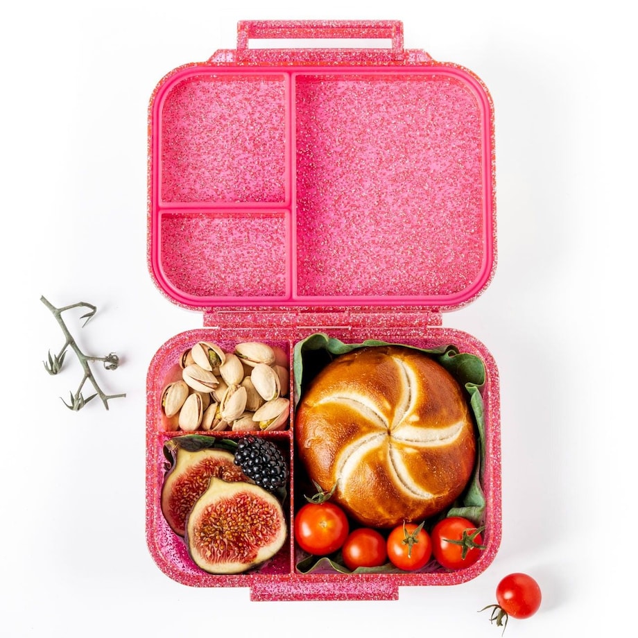 LEKKABOX GLAMOUR mały brokatowy lunchbox z przegródkami, Pink