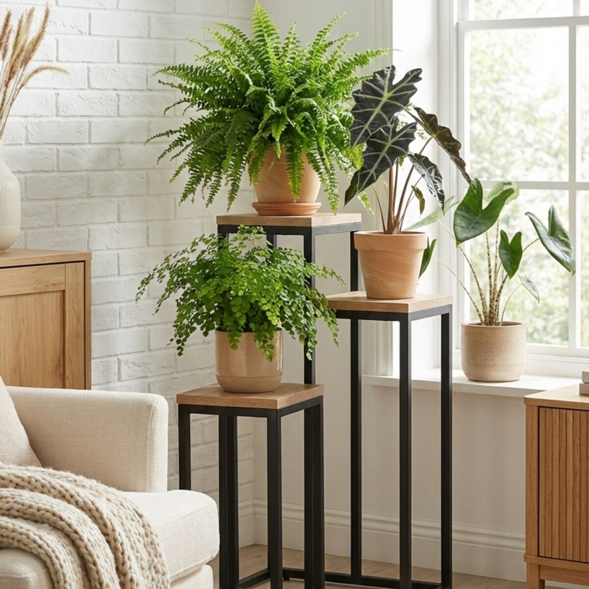 Kwietnik stojący wysoki BIOS na 3 kwiaty, 34 x 34 x 67 cm