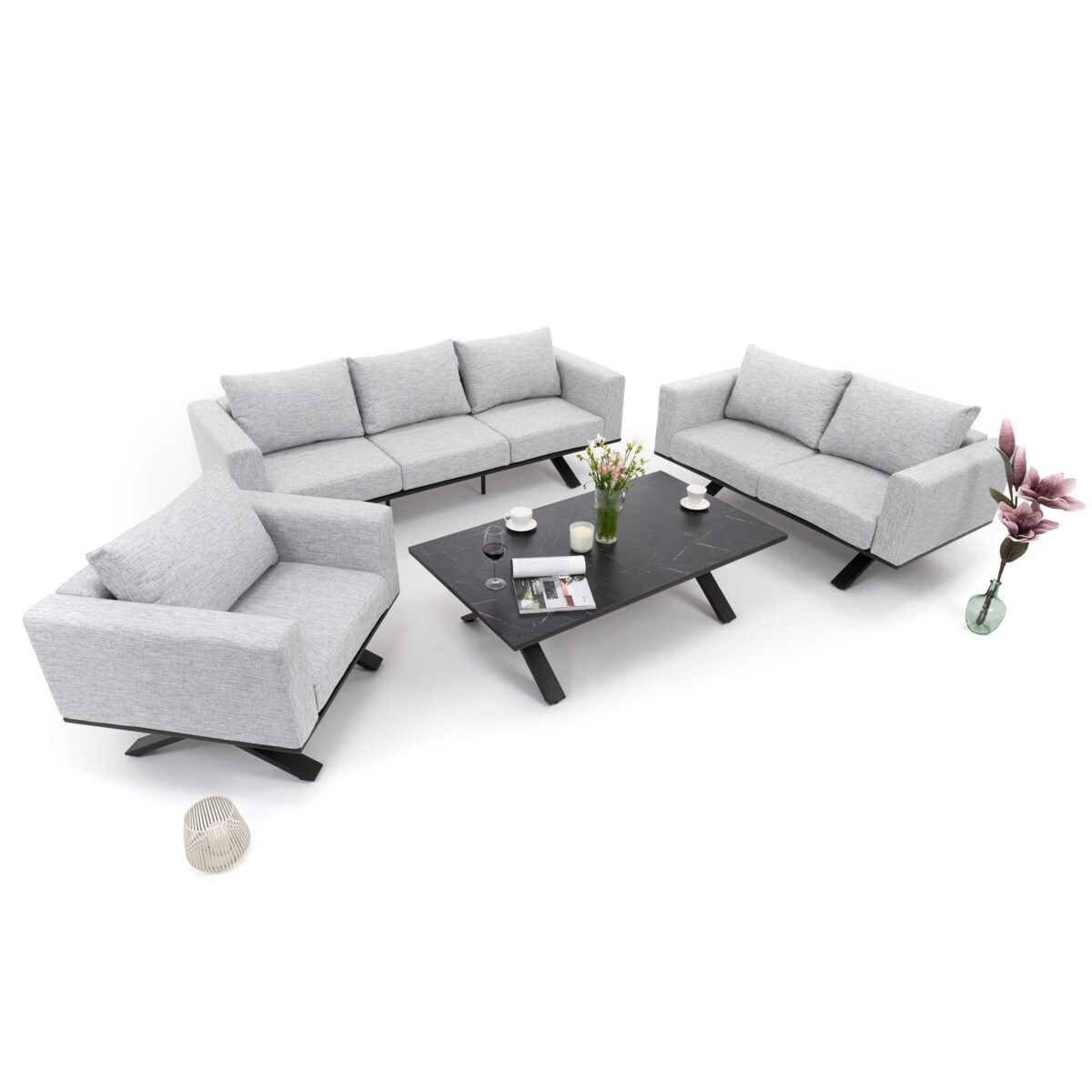 Meble ogrodowe nowoczesne luksusowe aluminiowe MARABELLA szaro czarne