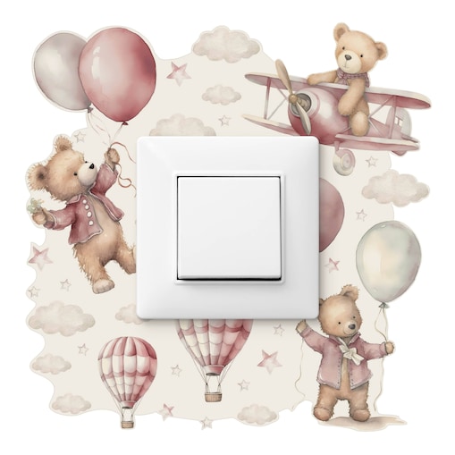 Naklejka Pod Włącznik Misie Różowe Balony Chmurki Gwiazdki Boho Dla Dzieci 20x20cm