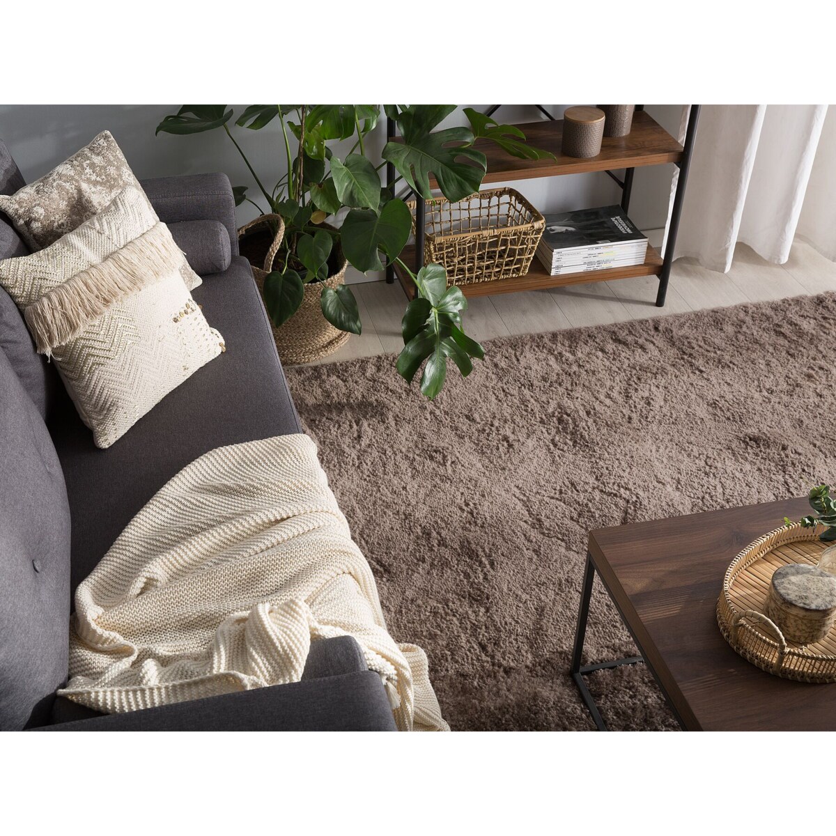 Dywan shaggy 200 x 200 cm brązowy EVREN