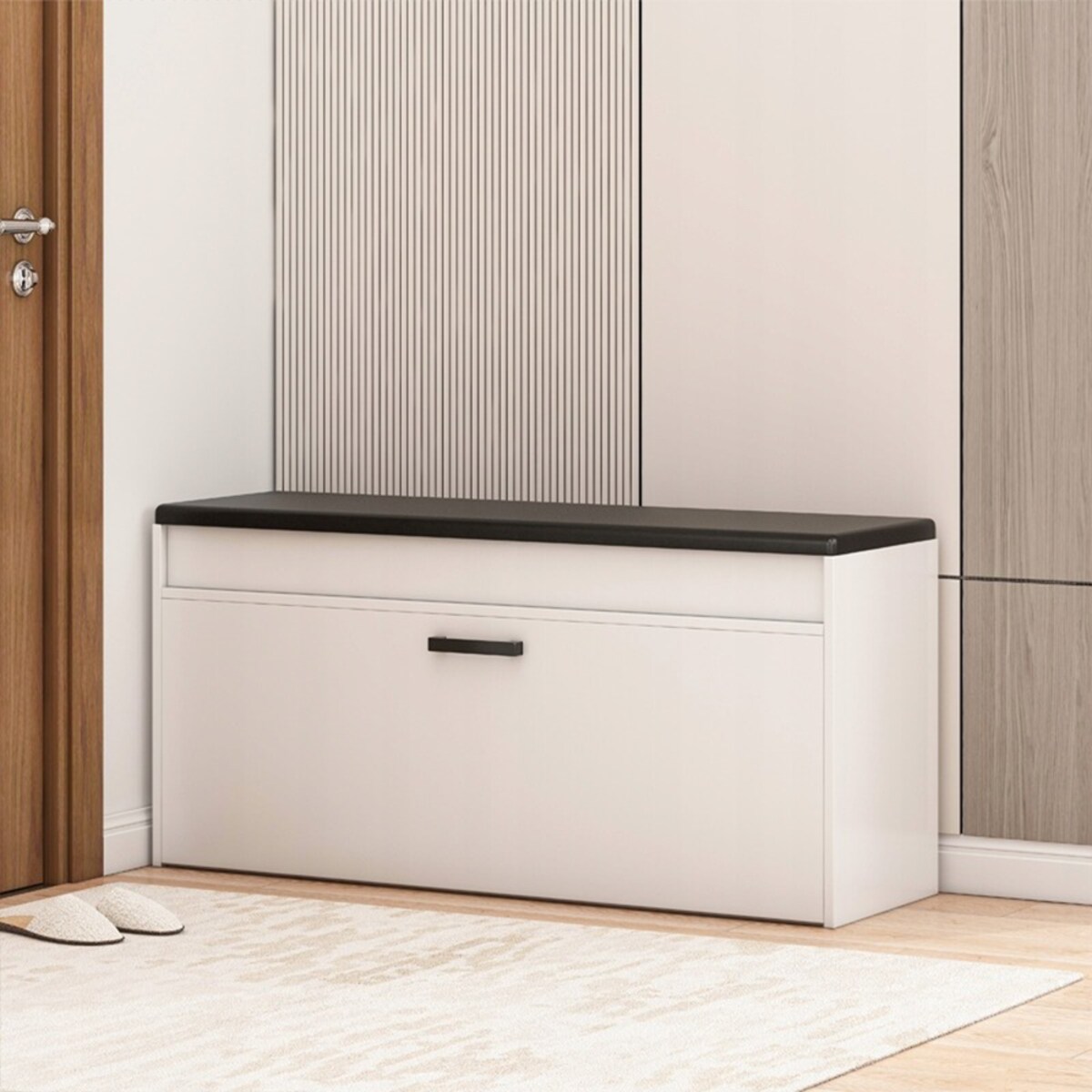 Szafka na buty biała z siedziskiem schowkiem duża 2 półki otwierana 100 cm