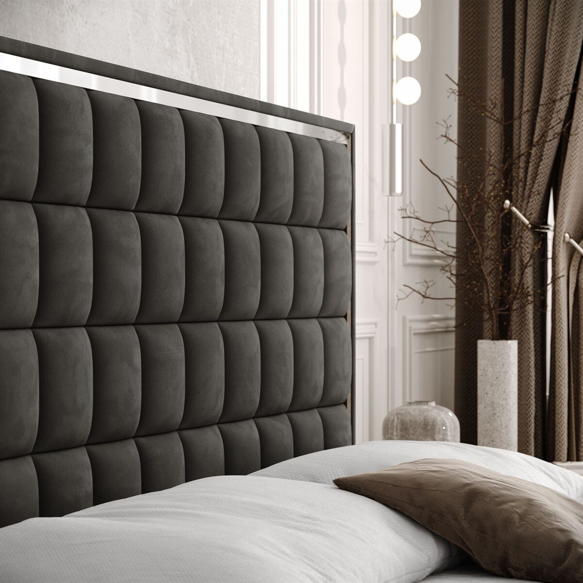 Łóżko kontynentalne ISADORA SILVER, pojemnik na pościel, 180x200, RV 185, topper