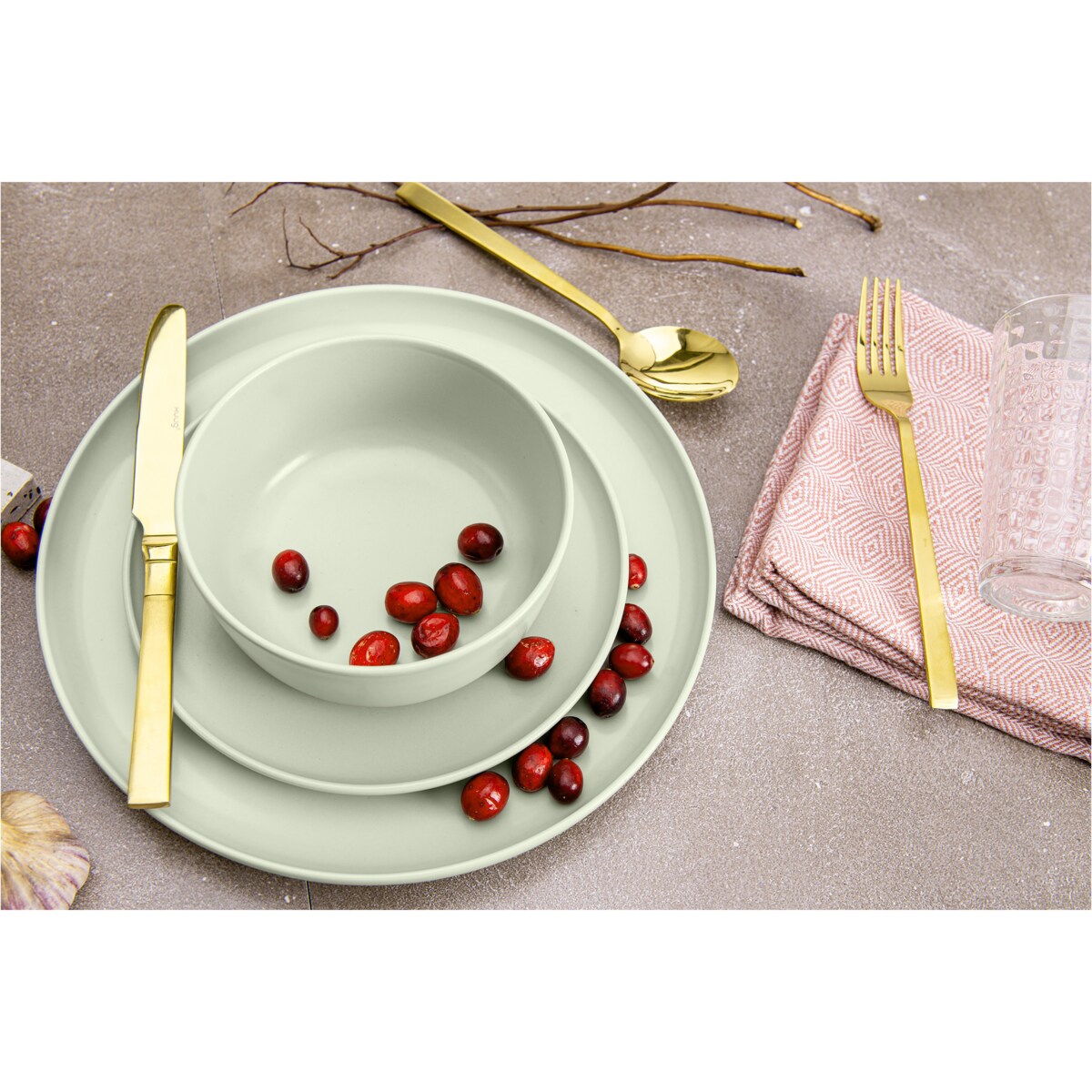 KONSIMO VICTO Zestaw talerzy obiadowych dla 6 osób (6 elementów) beżowo-zielono-szary