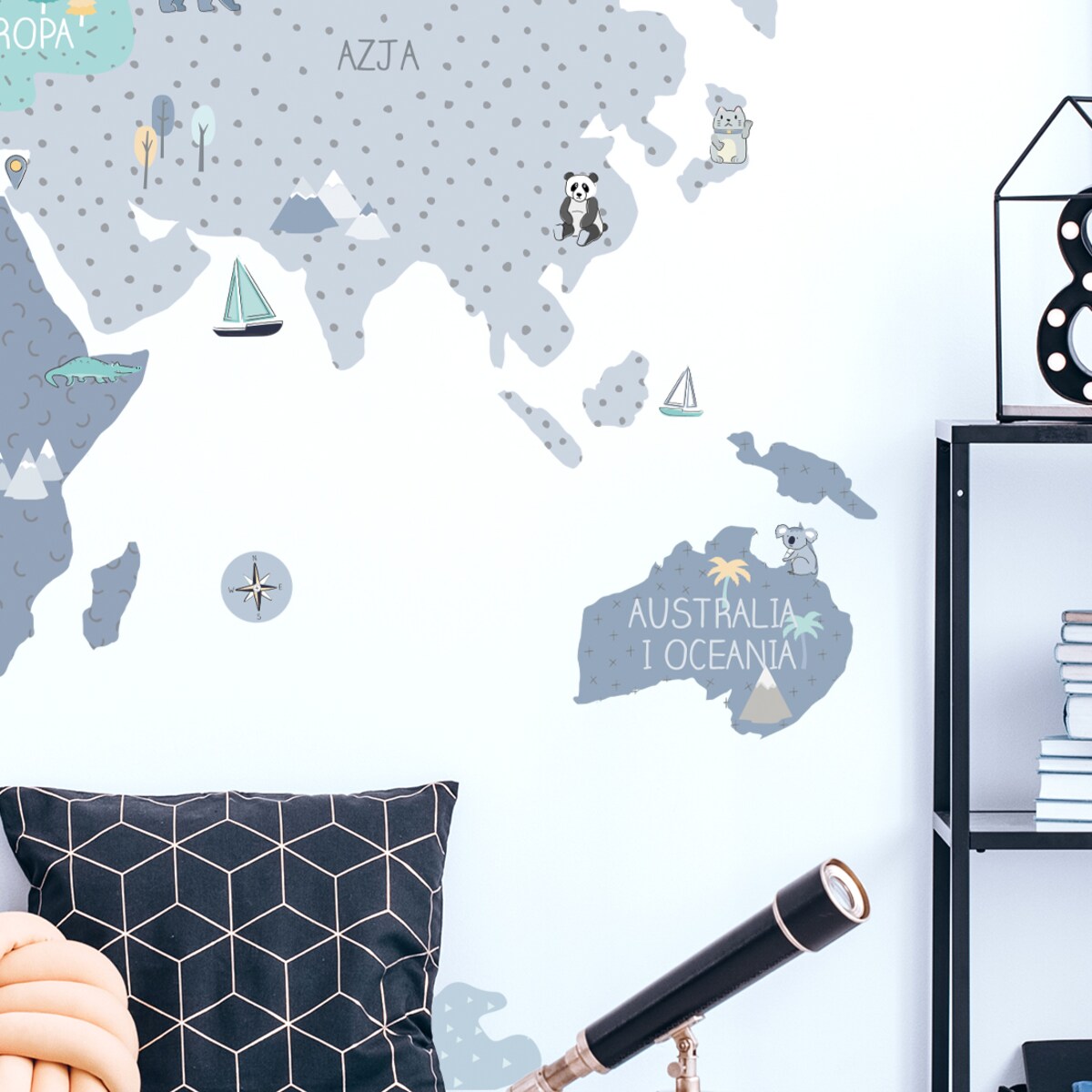 Naklejka na ścianę Mapa świata niebieska M