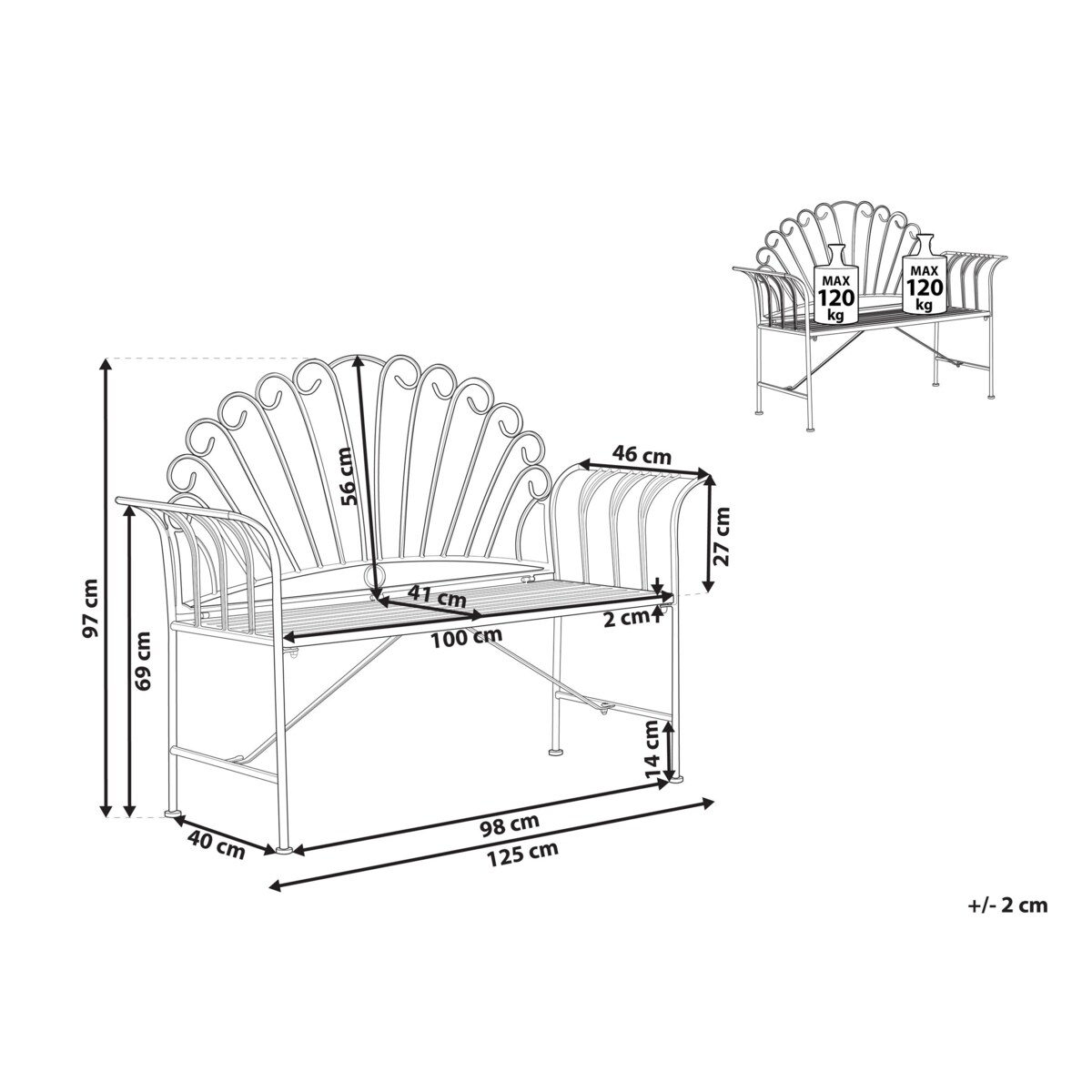 Ławka ogrodowa CAVINIA 125 cm Metal Burgundowy