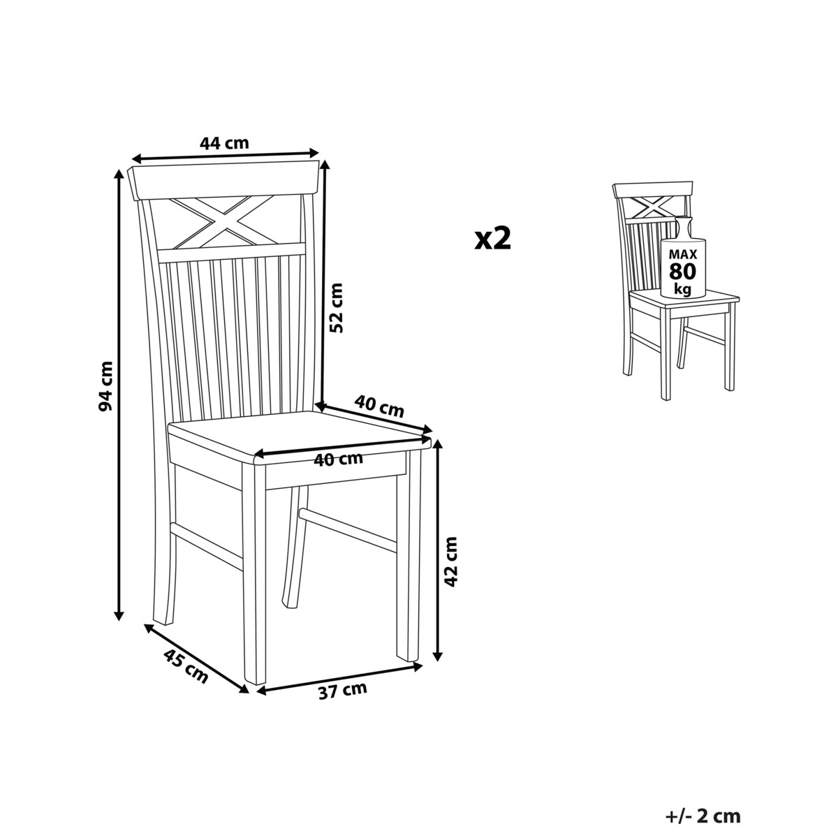 Zestaw 2 krzeseł do jadalni drewniany jasny z czarnym HOUSTON