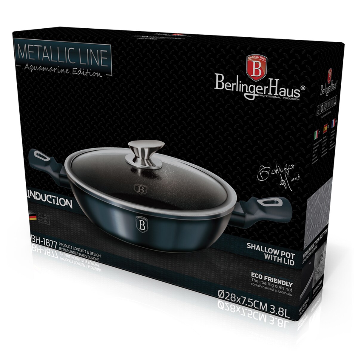 Garnek płaski z powłoką granitową 3.8L 28cm BERLINGER HAUS Metallic Aquamarine