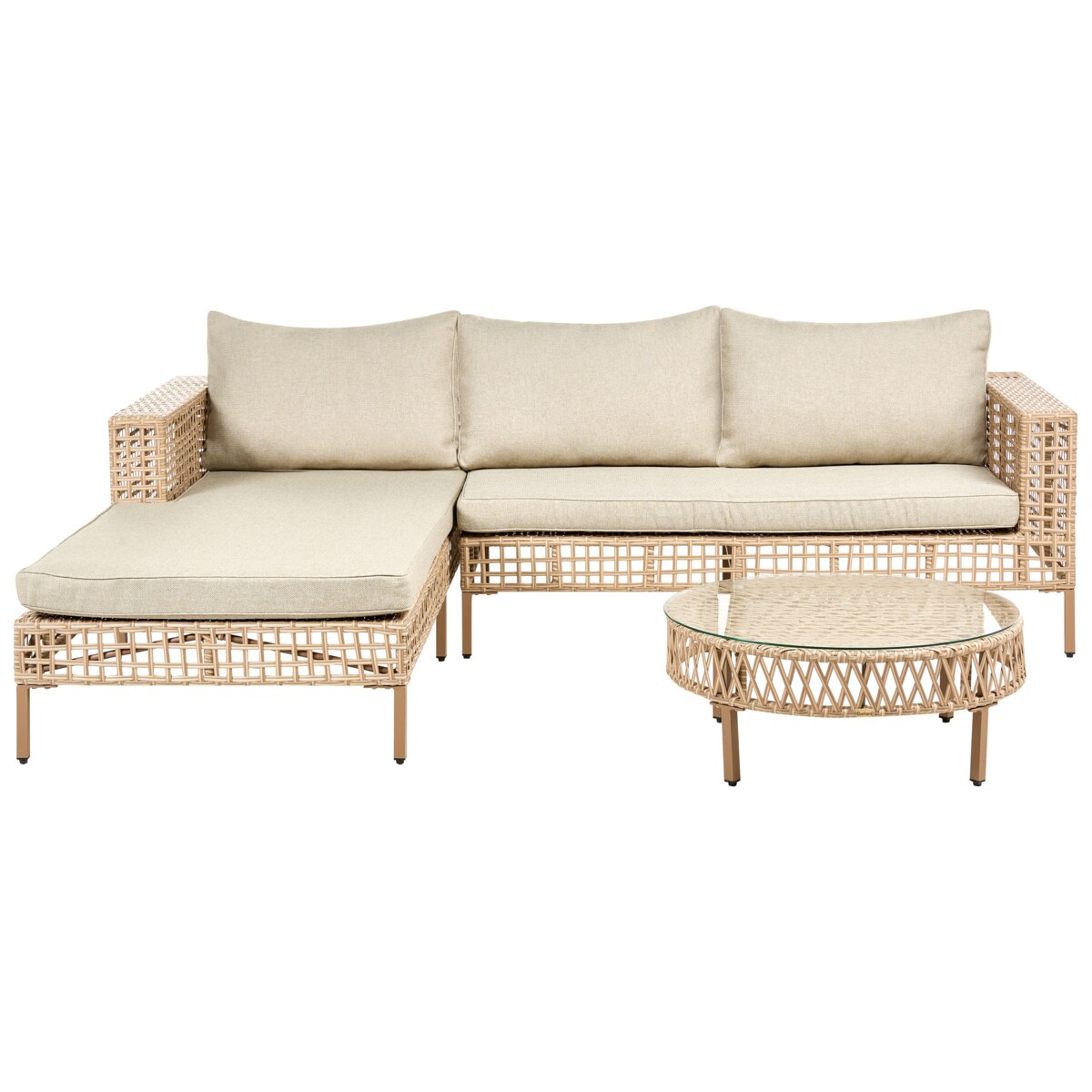 Zestaw ogrodowy ze stolikiem dla 4 osób CALASETTA Prawostronny Technorattan Beżowy