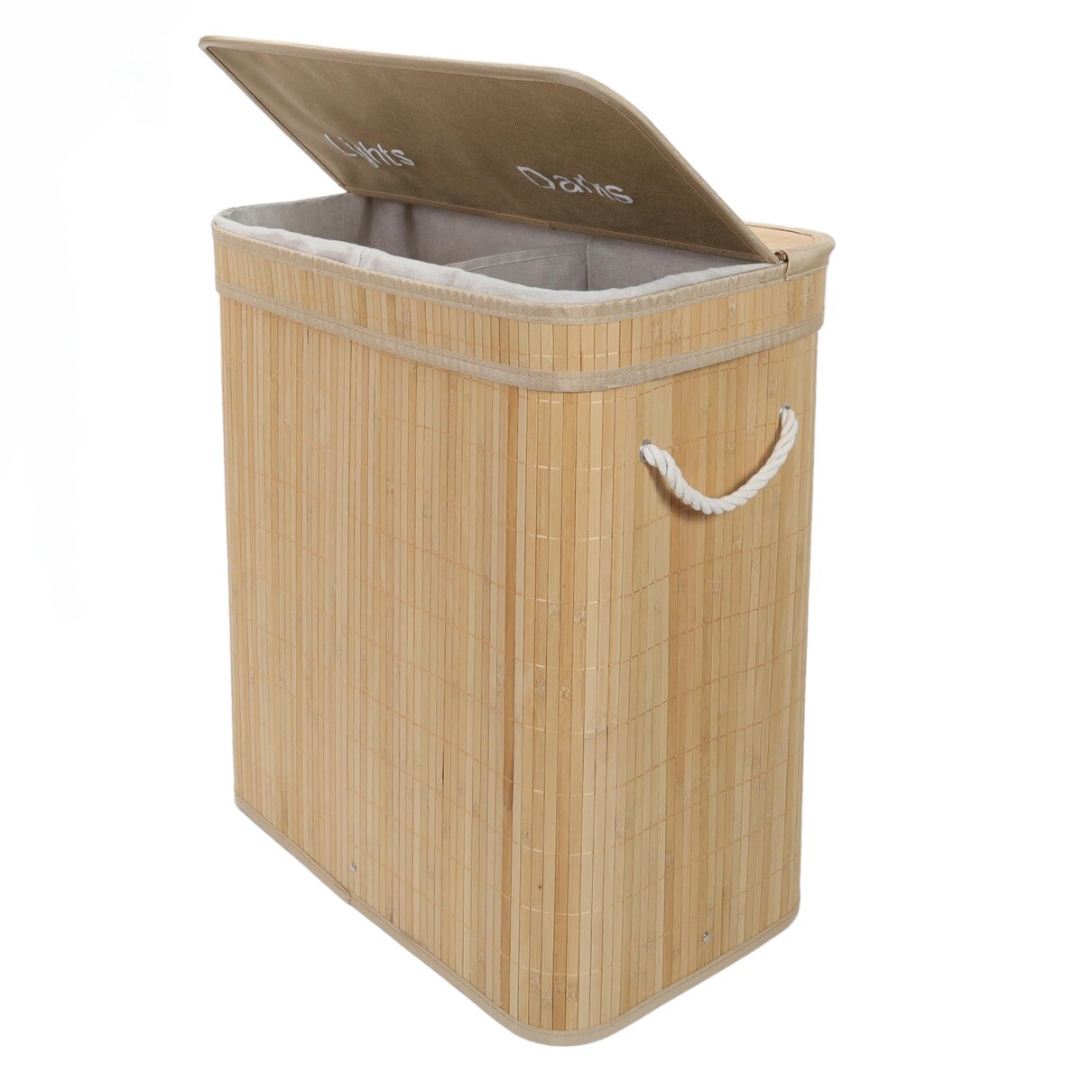 Bambusowy kosz na pranie, dwukomorowy ARVI, 100 l