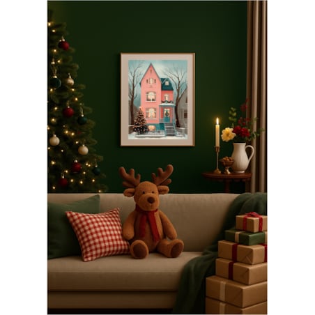 Poster Story, Plakat, Obraz - Zimowy Różowy Dom, wymiary 50 x 70 cm