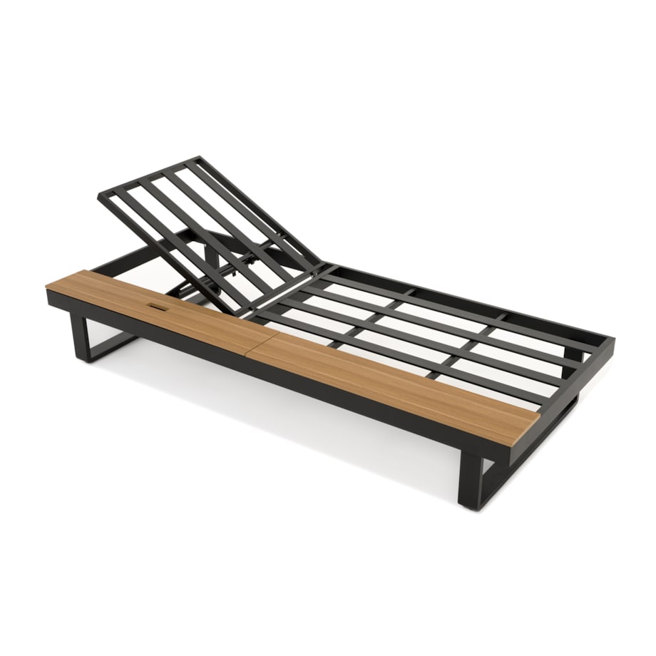 Leżak ogrodowy tarasowy z podnoszonym stolikiem aluminiowy ATOL szary