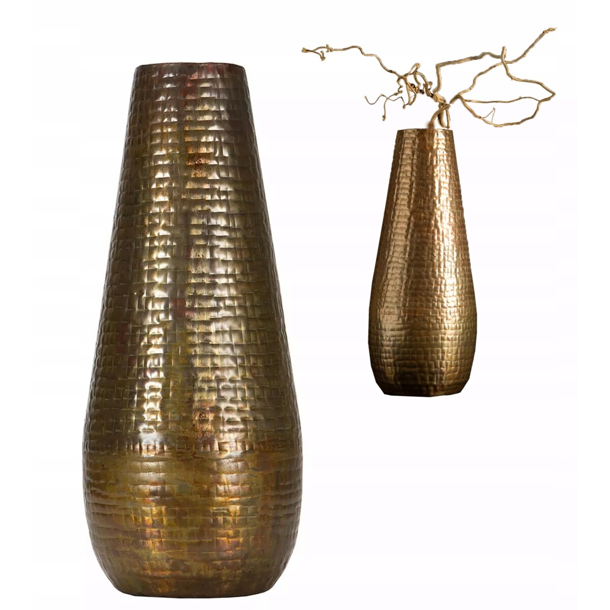 WAZON PODŁOGOWY WYSOKI DUŻY 56cm ZŁOTY NA GAŁĘZIE TRAWĘ DO SALONU DOMU