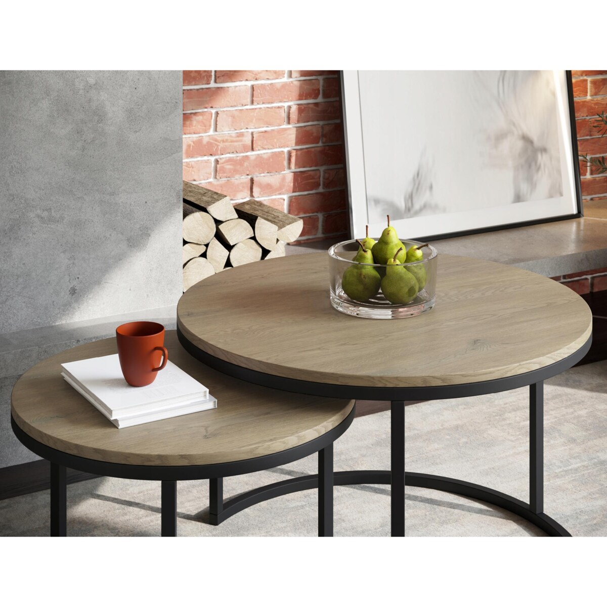 Stolik Kawowy CREMONA 2w1 Okrągły Zestaw JAPANDI BOHO Salon SOFT LOFT SET