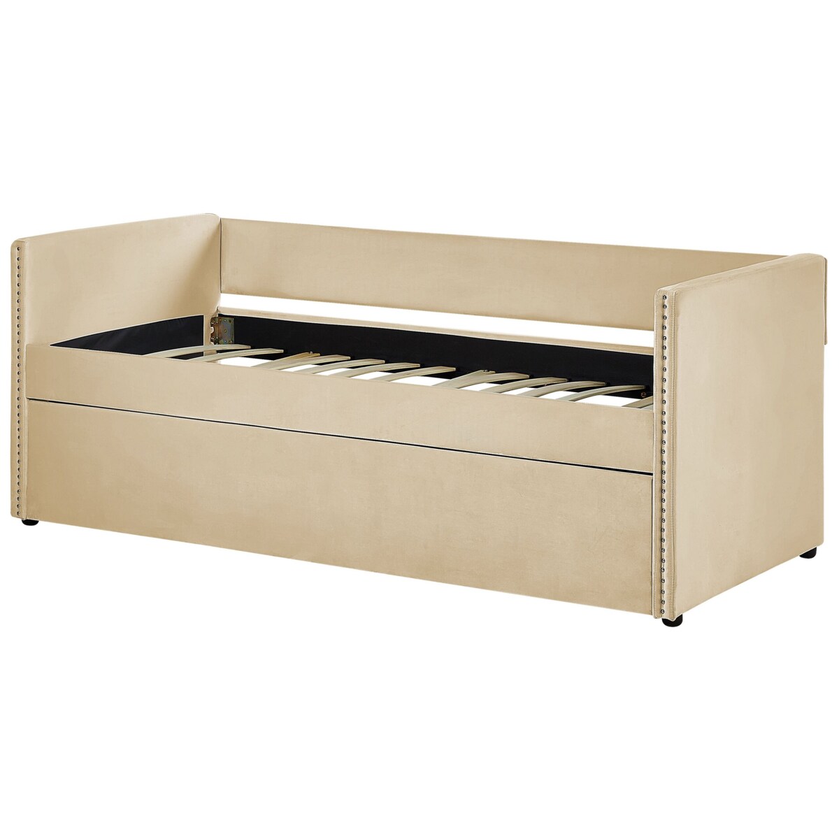 Łóżko wysuwane welurowe 90 x 200 cm beżowe TROYES