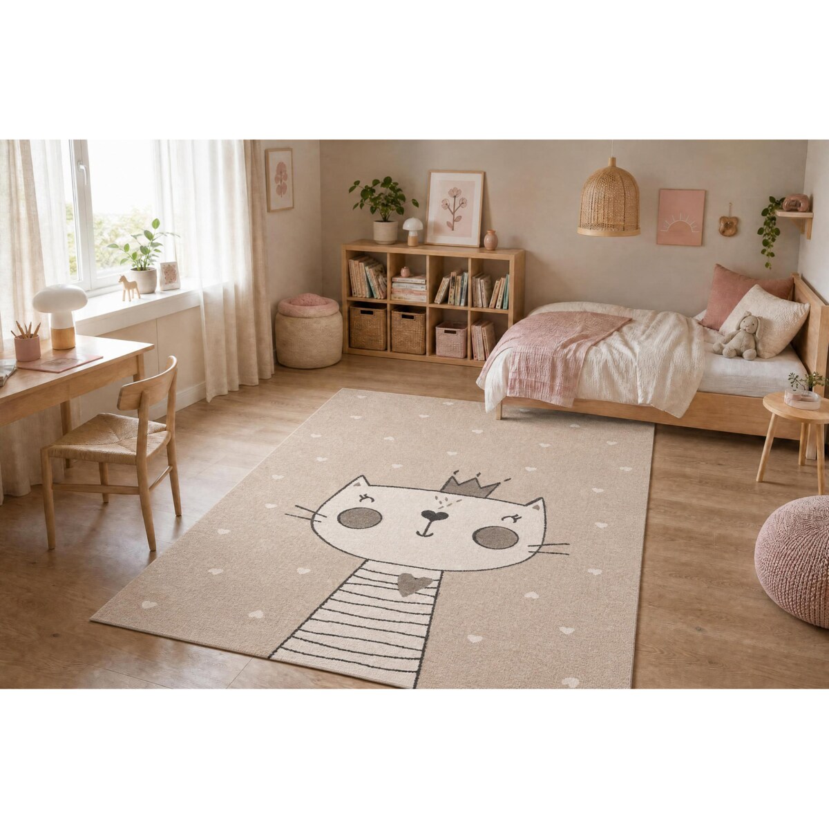 Dywan KIDDO 6106 krem kotek, korona dla 120x170 cm