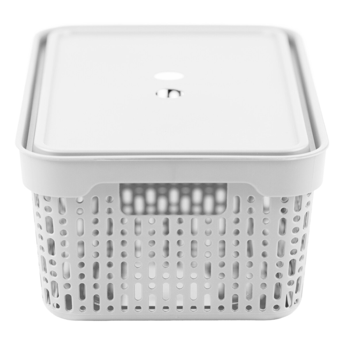 Koszyk Koszyczek Ażurowy L Plastikowy Na Kosmetyki Do Łazienki Pojemnik Z Pokrywką Zamykany Z Dziurkami Jasnoszary