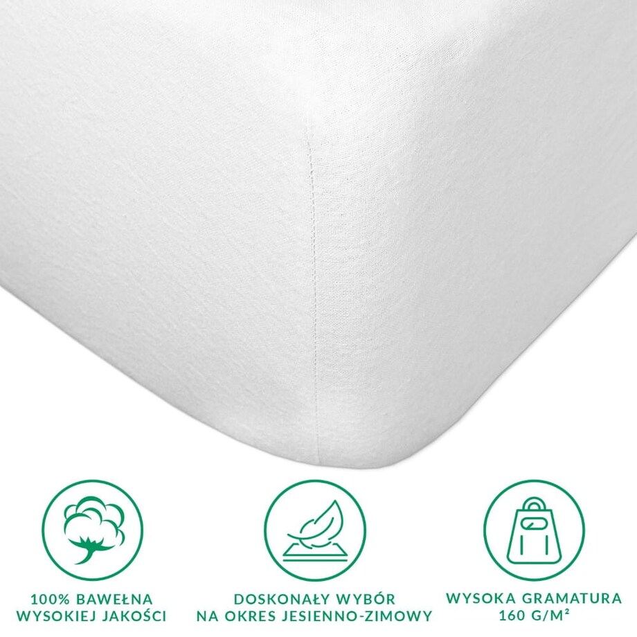 Prześcieradło flanela z gumką 160x200 kolor biały