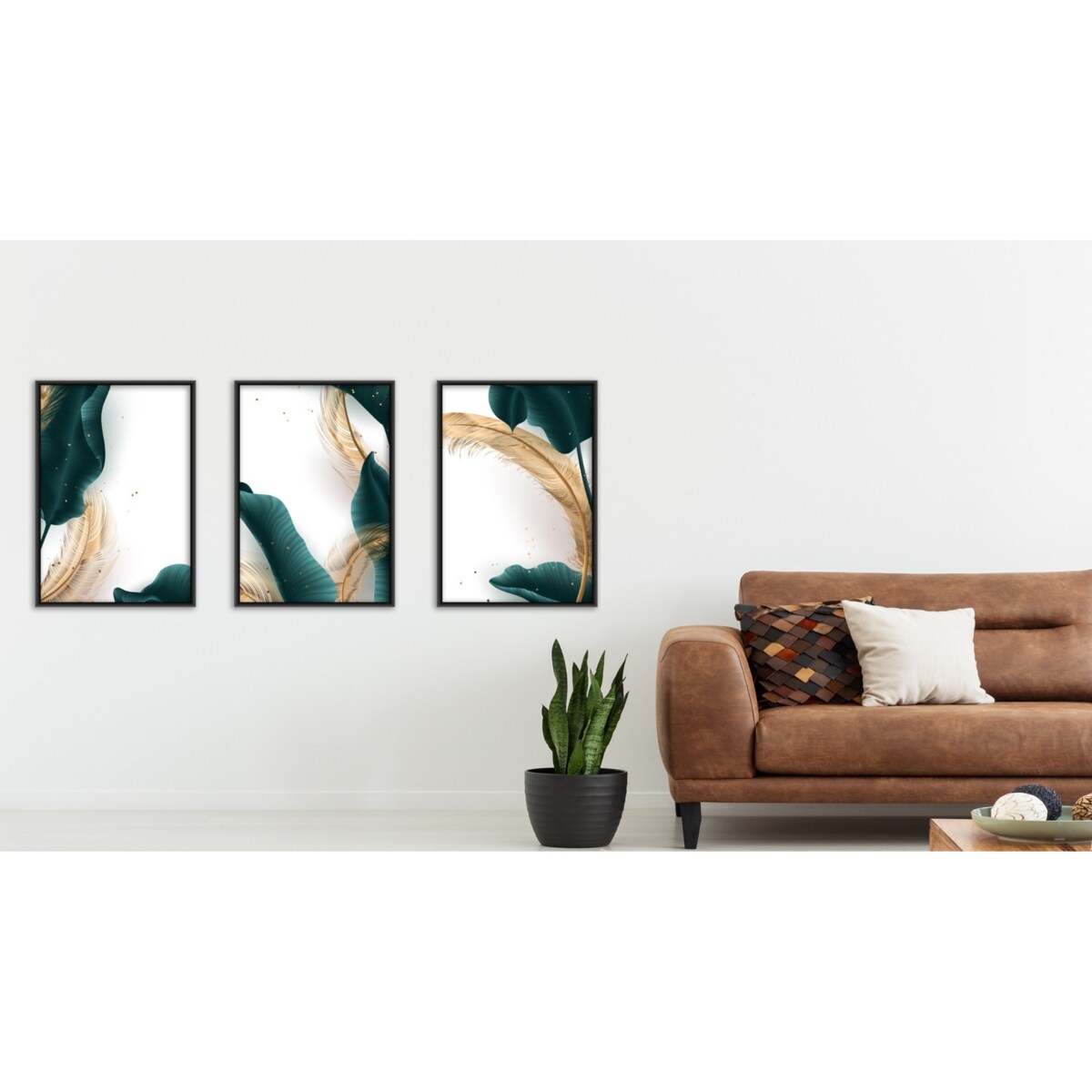 Zestaw 3x Plakat w Ramie Liście Natura 3D 60x80cm