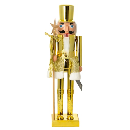 Figurka Dziadek Do Orzechów 60 Cm Boże Narodzenie Złoty Czapka Płaska