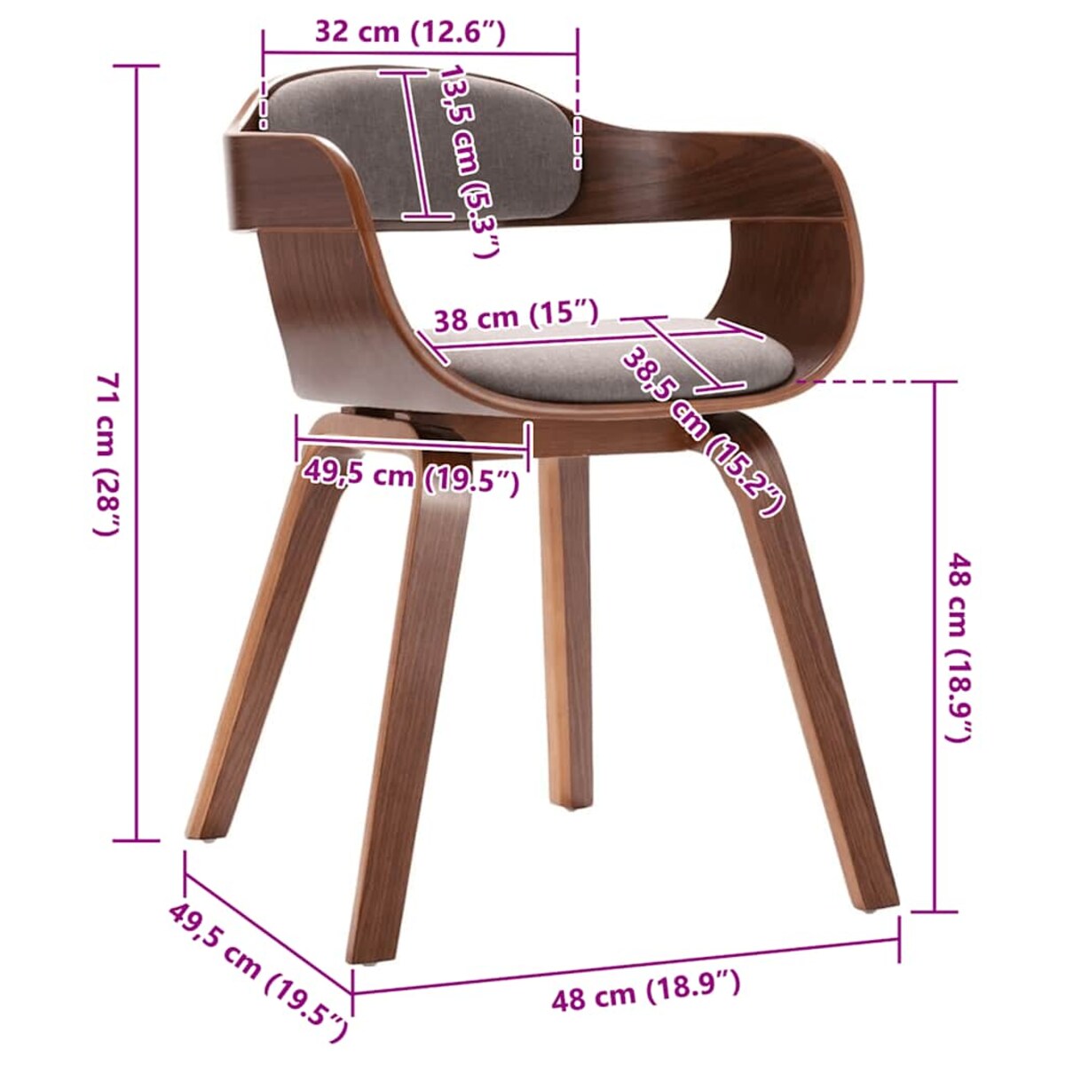 vidaXL Krzesło stołowe, kolor taupe, gięte drewno i tkanina