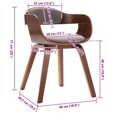 vidaXL Krzesło stołowe, kolor taupe, gięte drewno i tkanina