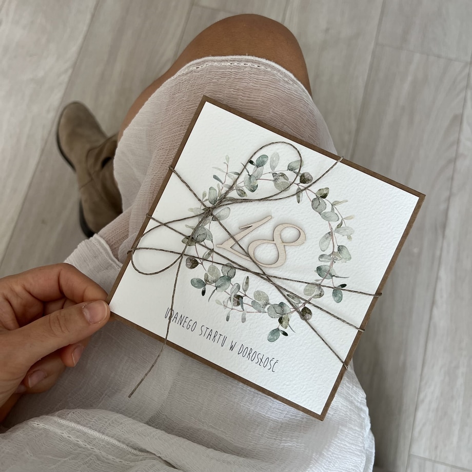 Wyjątkowa ręcznie robiona kartka na 18-ste urodziny, osiemnastka, życzenia urodzinowe dla chrześniaka