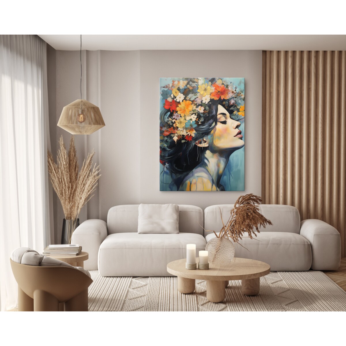 Obraz Do Salonu PORTRET Kobiety Pastelowe Kwiaty 50x70cm