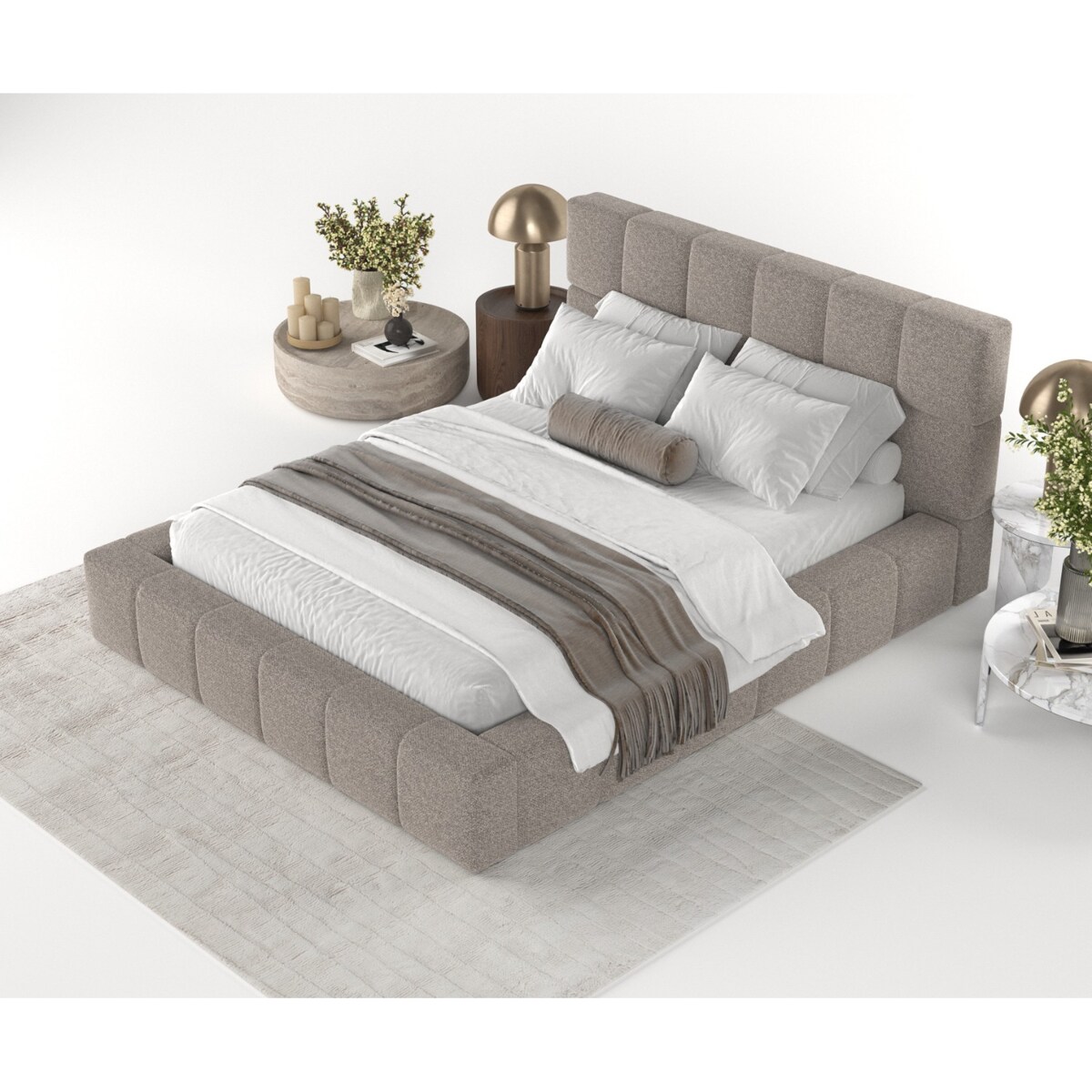 Łóżko tapicerowane PAROS 180x200 z pojemnikiem, Beż, tkanina Bubble 04