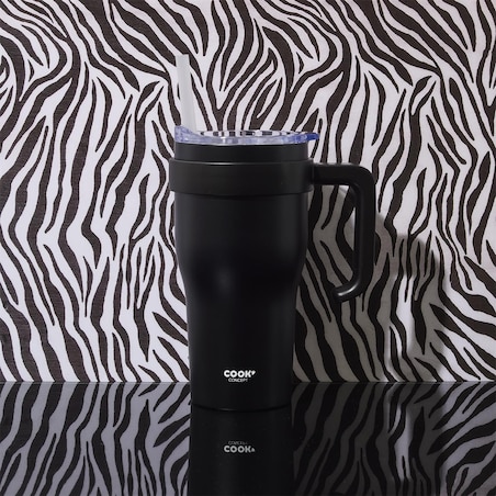 KUBEK TERMICZNY Miami 600 ml czarny z uchwytem i słomką