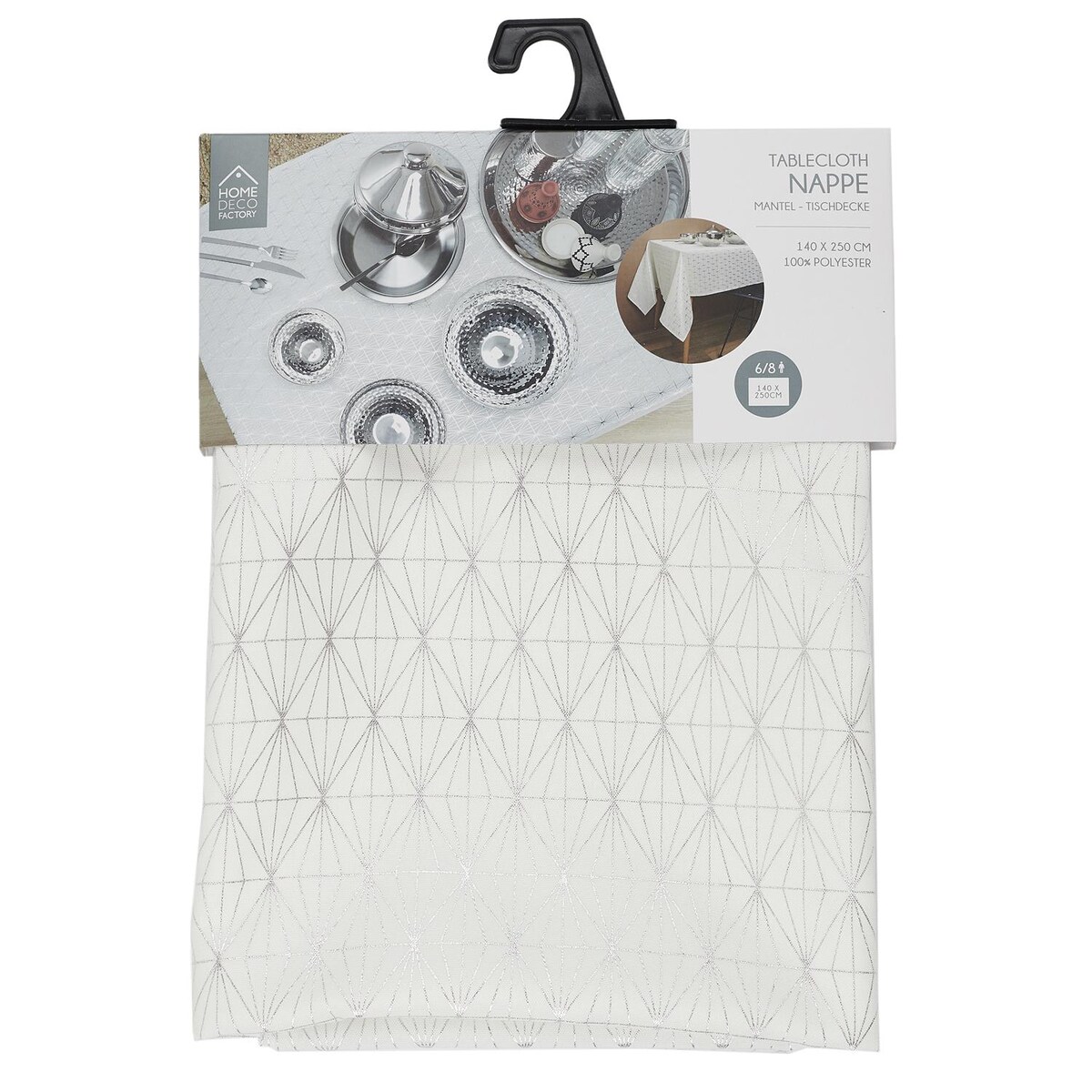 OBRUS 140x250 cm Geometric Dore biały W SREBRNE WZORY