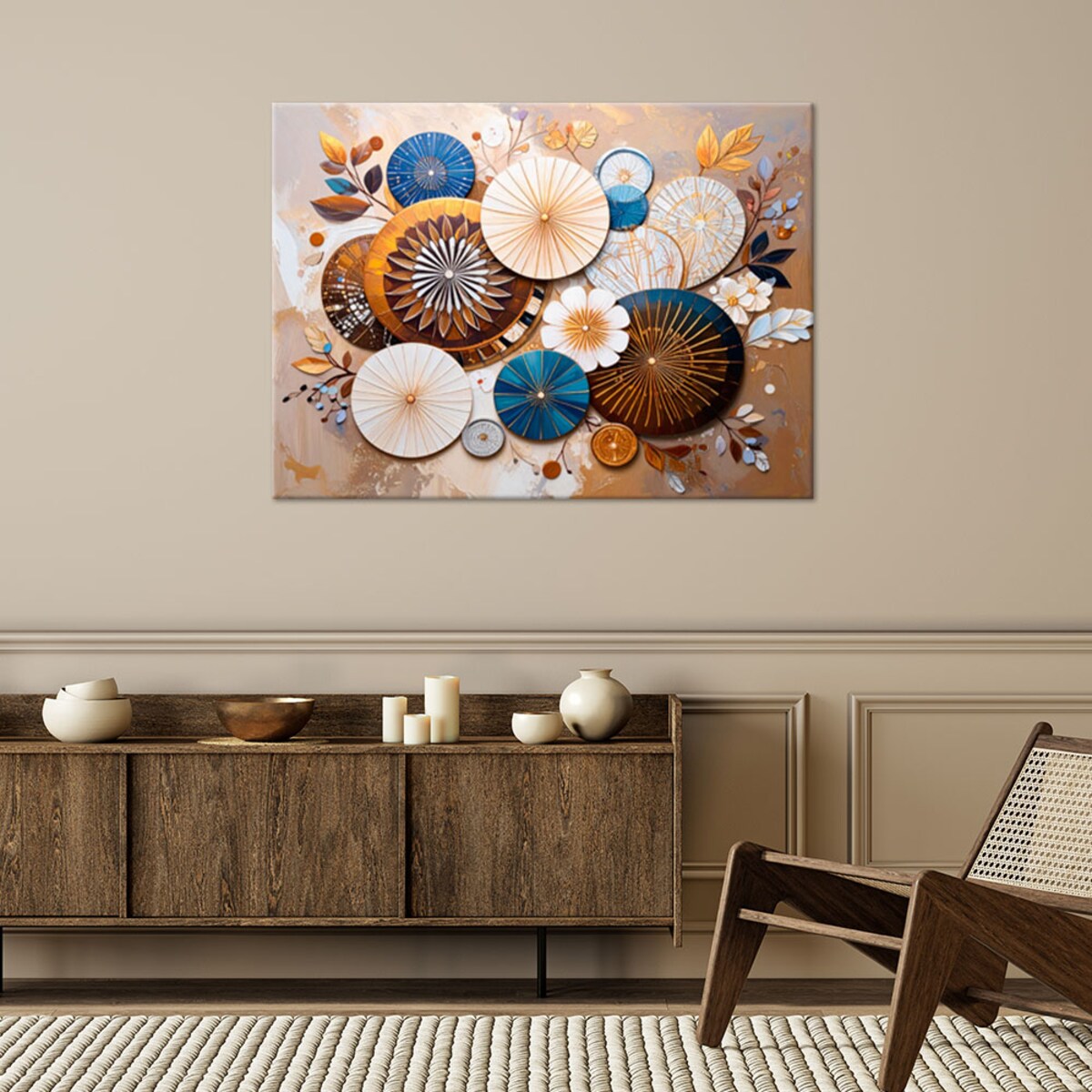Feeby Obraz nowoczesny do salonu, Abstrakcja Koła w stylu Boho Beżowy 120x80