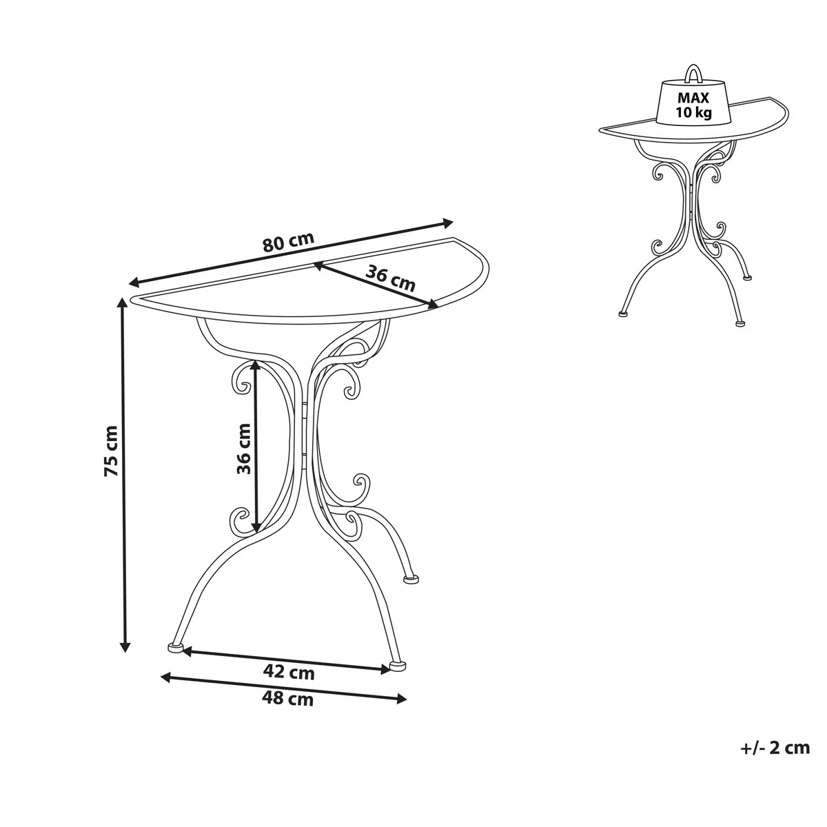 Stolik bistro NURRA 80 cm 36 cm Metal Szary