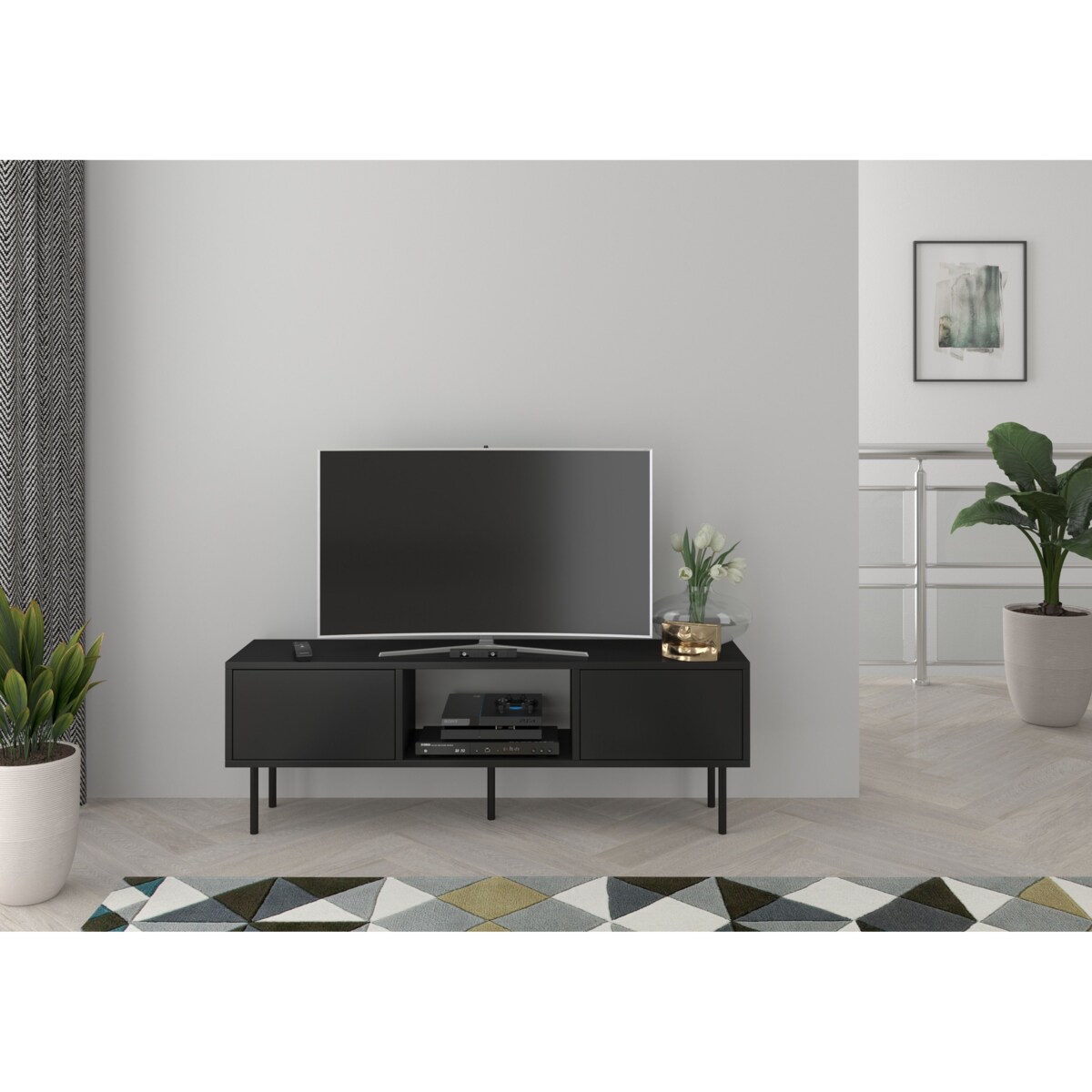 Czarna nowoczesna komoda RTV Dancan MIRKA / szer. 130 cm