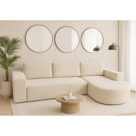 Narożnik Vello z funkcją spania do salonu, prawostronny-boucle-Catch Me beż