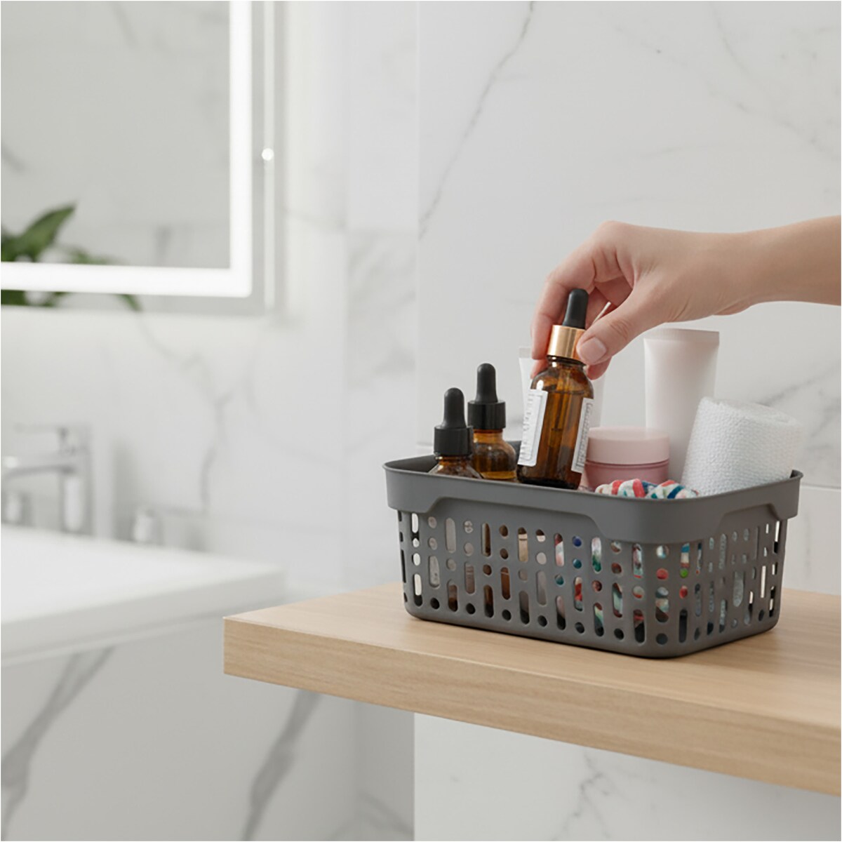 Koszyk Ażurowy Koszyczek XS Plastikowy Na Kosmetyki Do Łazienki Pudełko Pojemnik Do Szuflady Szary