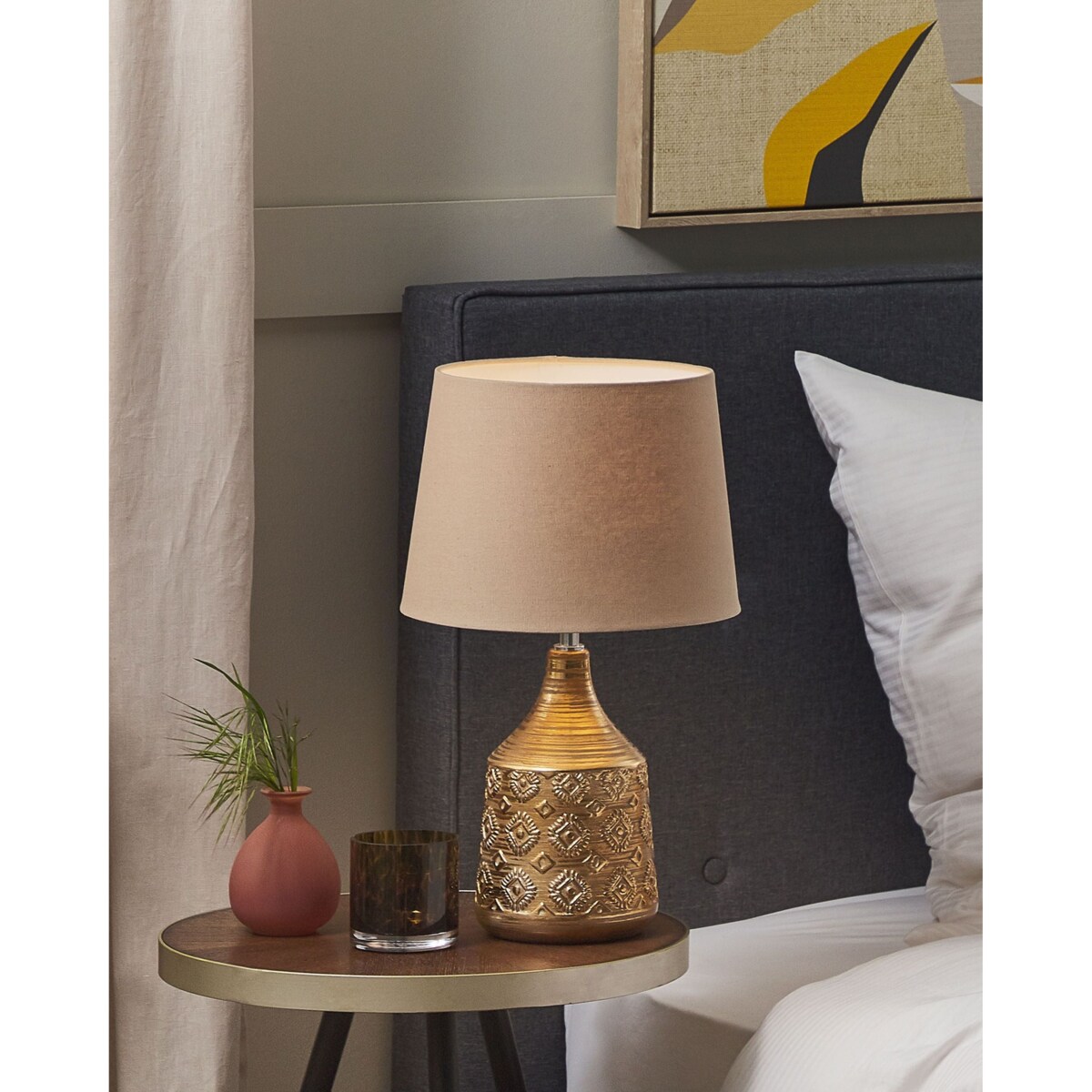 Lampa stołowa WARI Ceramika Złoty brąz