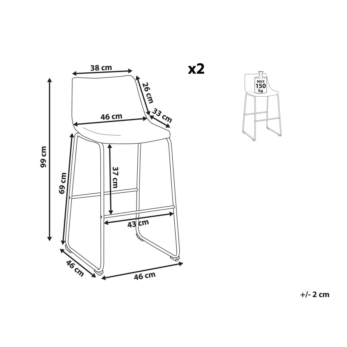 Zestaw 2 krzeseł barowych niebieski FRANKS