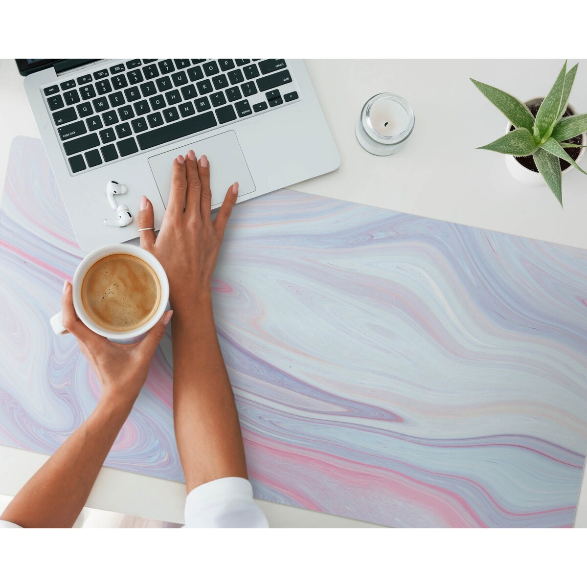 Niebieska mata na biurko Pastelowe fale, 100x50 cm