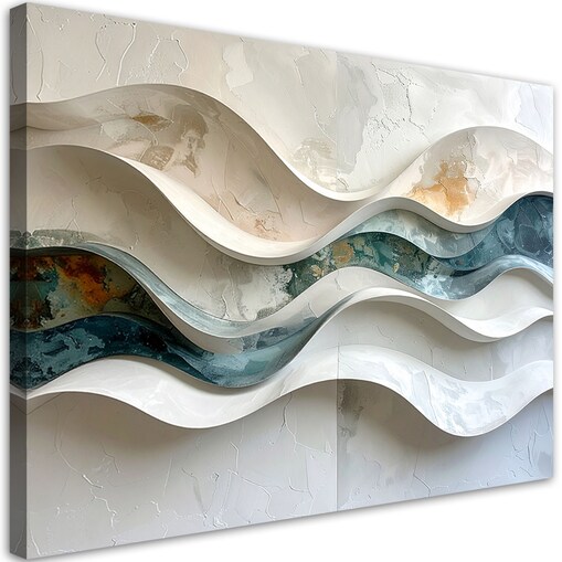 Obraz do salonu sypialni biura, Abstrakcyjne fale z imitacją farby w beżu 100x70 cm