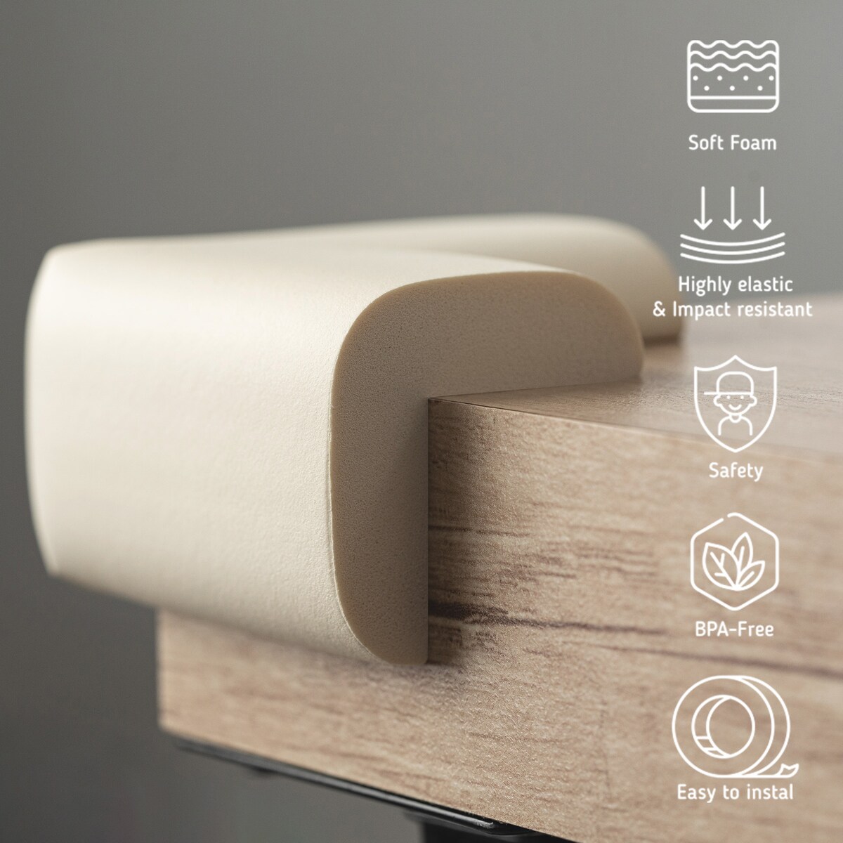 piankowe narożniki zabezpieczające meble, sipo, zestaw 4 sztuk, kremowe